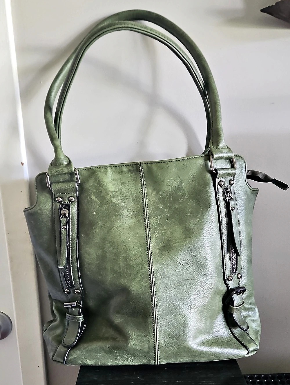 Blush Vegan Leather Army Khaki Distressed Green Shoulder Bag